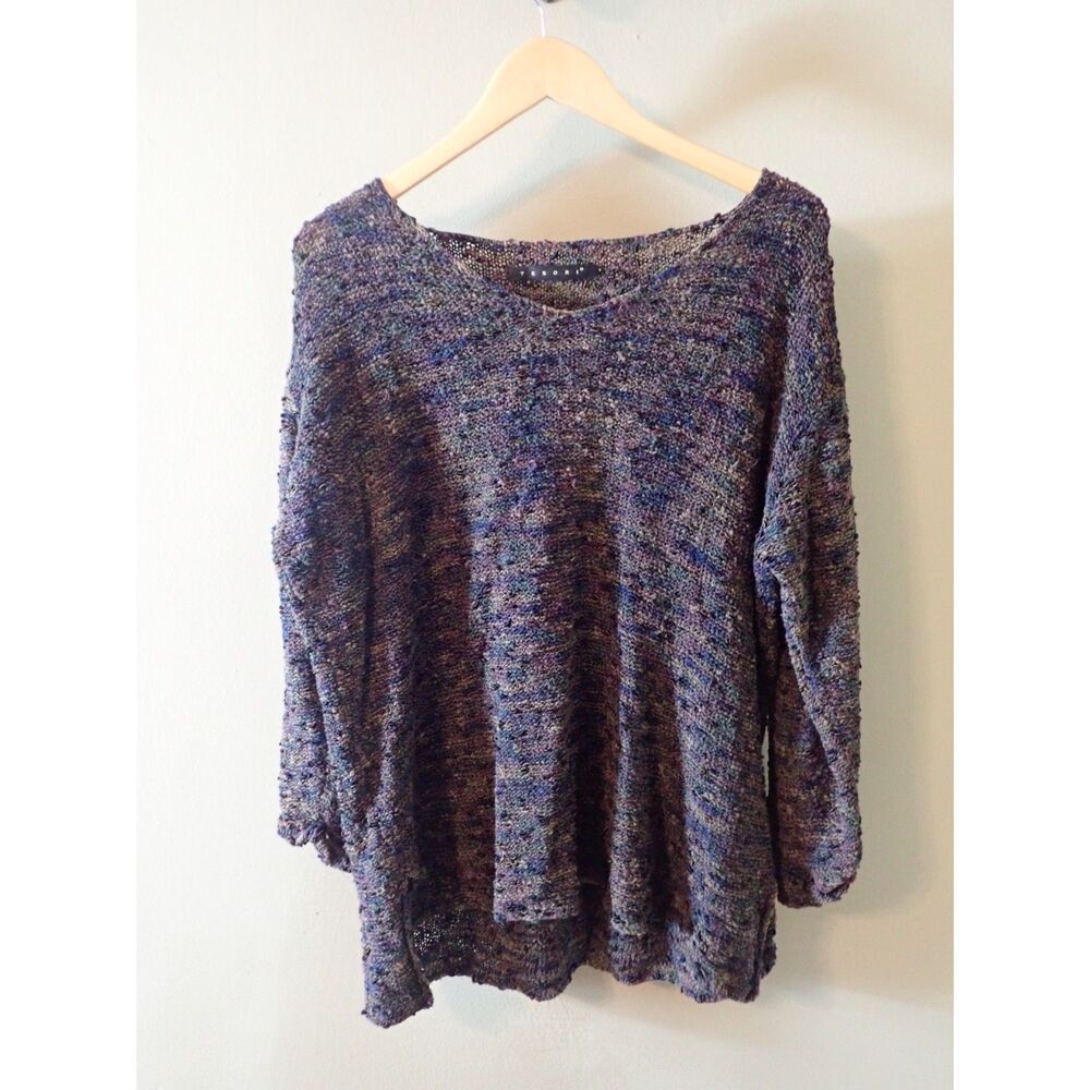 Tesori Marled Knit Scoop Neck Pullover Sweater Multicolor Slouchy Large Brown